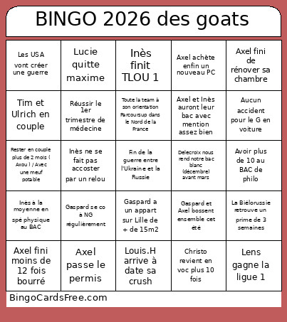 2026 Des Goats Bingo Card