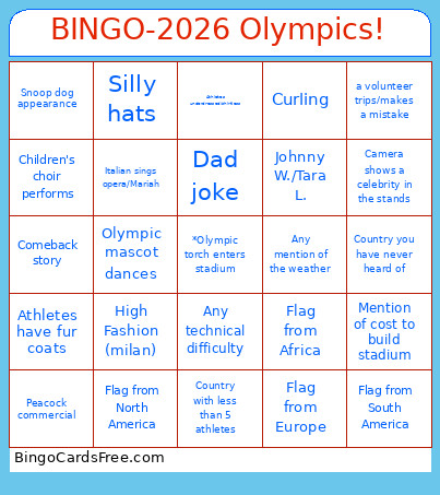 -2026 Olympics! Bingo Card