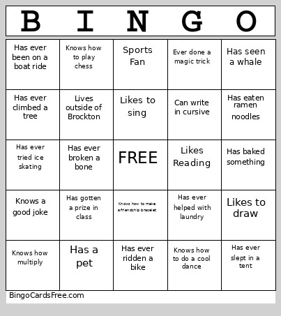 21 Bingo Card