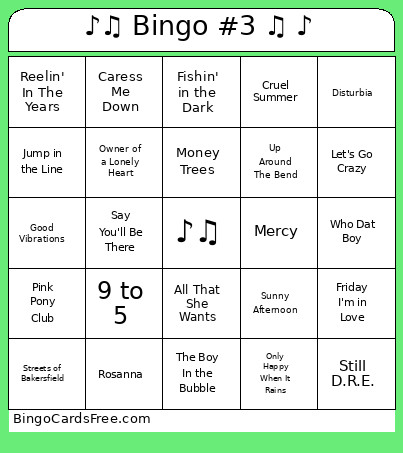♪♫ #3 ♫ ♪ Bingo Card