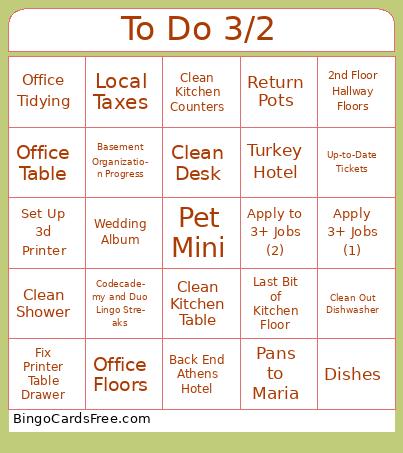 Bingo 3/2 Cards Free Pdf Printable Game, Title: To Do 3/2