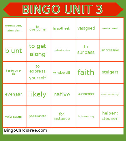 3HV UNIT 3 Bingo Card