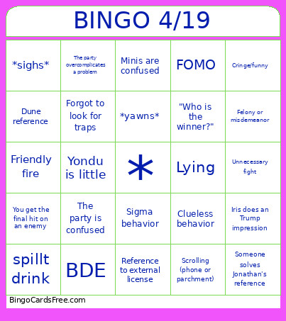 4/19 Bingo Card