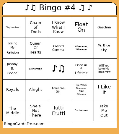 ♪♫ #4 ♫ ♪ Bingo Card