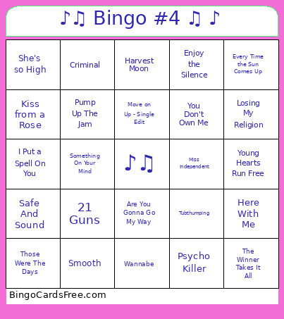♪♫ #4 ♫ ♪ Bingo Card