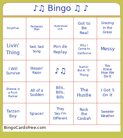 ♪♫ ♫ ♪ Bingo Card