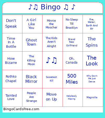 ♪♫ ♫ ♪ Bingo Card