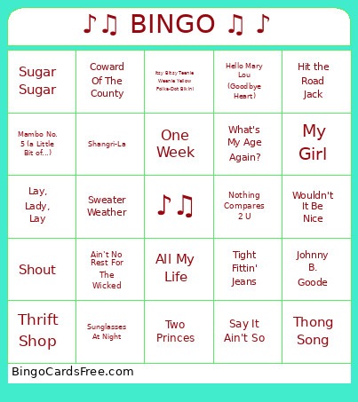 ♪♫ ♫ ♪ Bingo Card