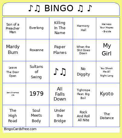 ♪♫ ♫ ♪ Bingo Card