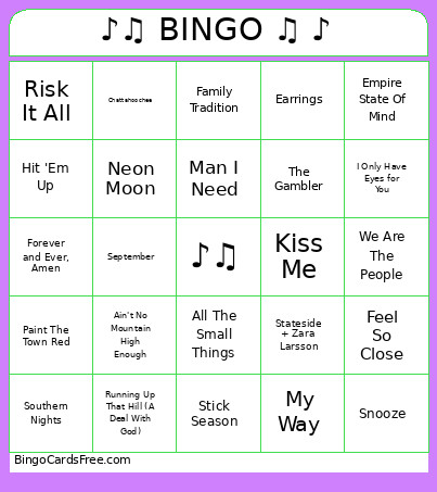 ♪♫ ♫ ♪ Bingo Card
