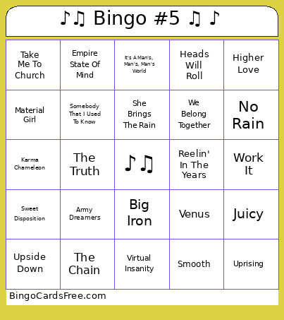♪♫ #5 ♫ ♪ Bingo Card