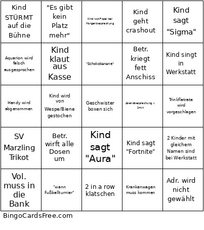 5/6 Bingo Card