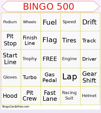 500 Bingo Card