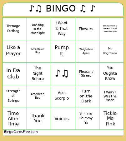 ♪♫ ♫ ♪ Bingo Card