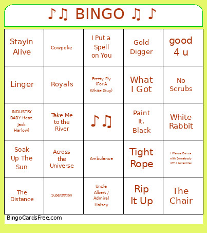 ♪♫ ♫ ♪ Bingo Card