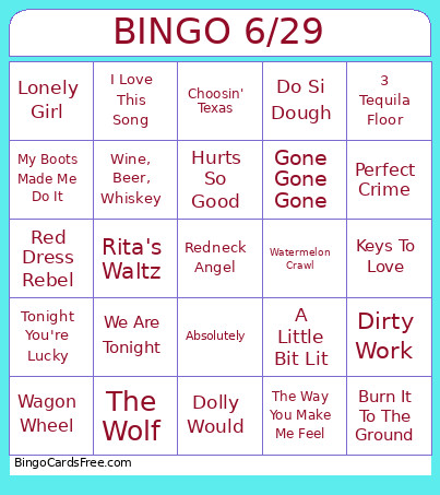 6/29 Bingo Card
