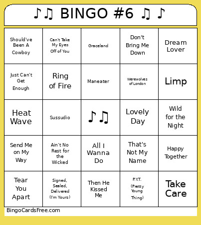 ♪♫ #6 ♫ ♪ Bingo Card