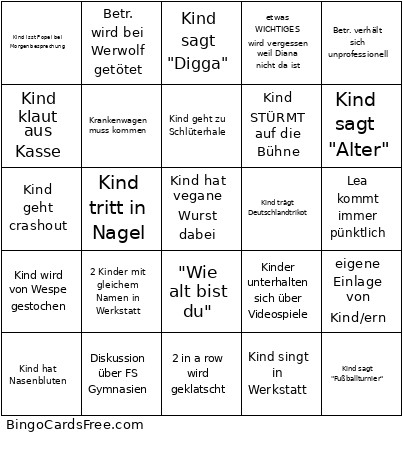 6/6 Bingo Card