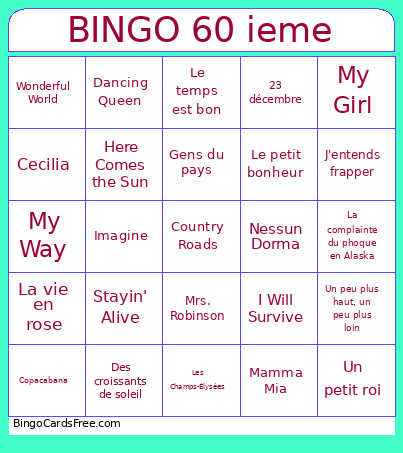 60 Ieme Bingo Card