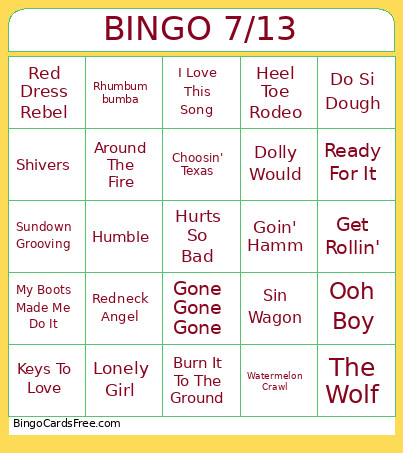 7/13 Bingo Card