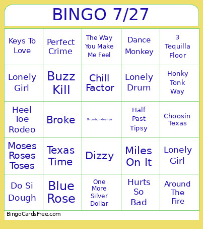 7/27 Bingo Card