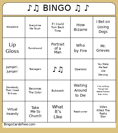 ♪♫ ♫ ♪ Bingo Card
