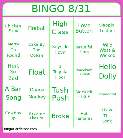 8/31 Bingo Card