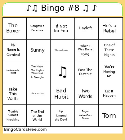 ♪♫ #8 ♫ ♪ Bingo Card