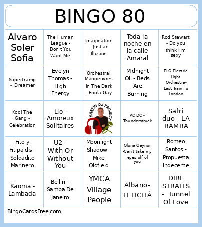 80 Bingo Card