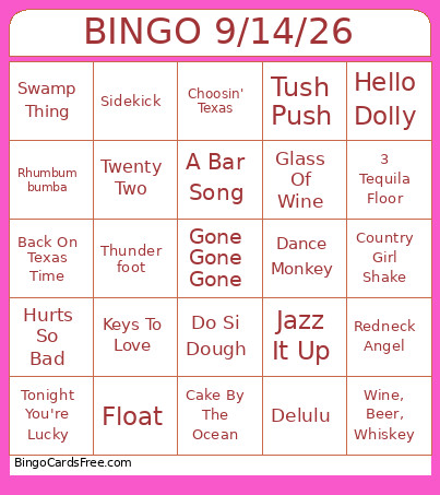 9/14/26 Bingo Card
