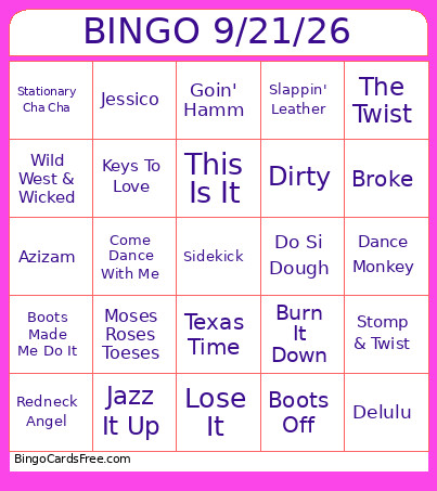 9/21/26 Bingo Card