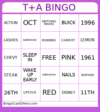 A AND T Bingo Card