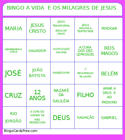 A VIDA E OS MILAGRES DE JESUS Bingo Card