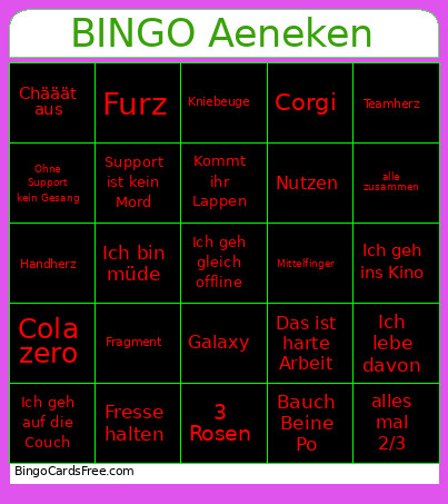 Aeneken Bingo Card 2