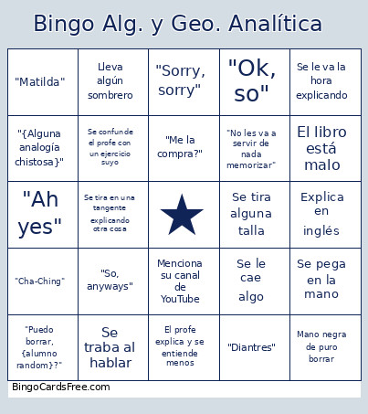 Alg. Y Geo. Analítica Bingo Card 2