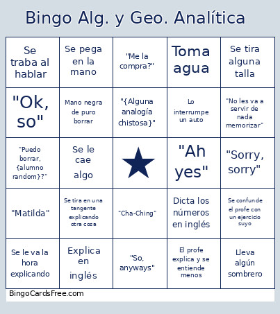 Alg. Y Geo. Analítica Bingo Card