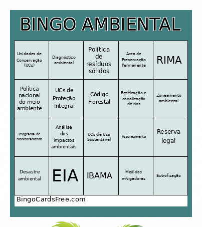 AMBIENTAL Bingo Card