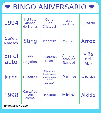 ❤️ ANIVERSARIO ❤️ Bingo Card