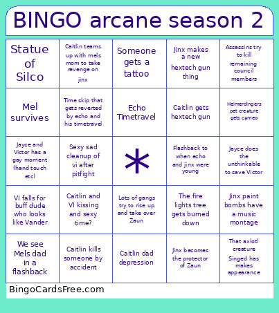 Arcane Season 2 Bingo Card