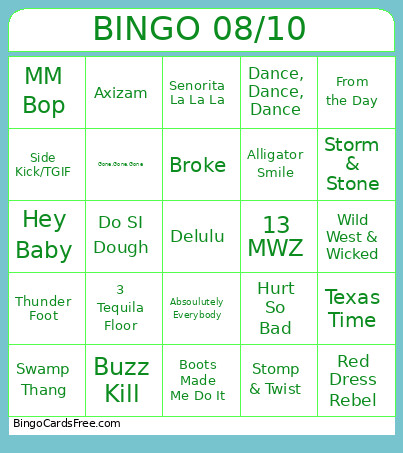 Aug 10th Bingo Card