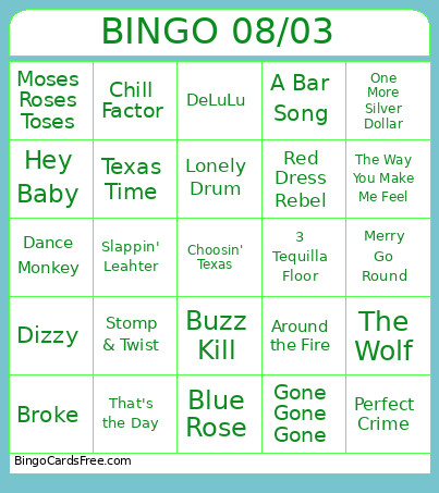 Aug 3rd Bingo Card