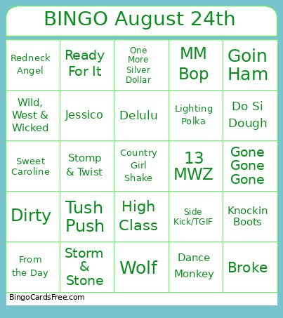 August 24th Bingo Card