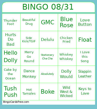 August 31st Bingo Card