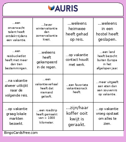 Aurios Bingo Card