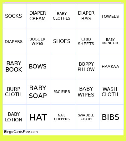 Baby Bingo Card