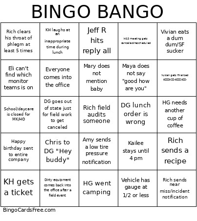 BANGO Bingo Card