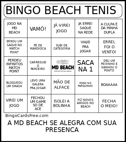 BEACH TENIS Bingo Card