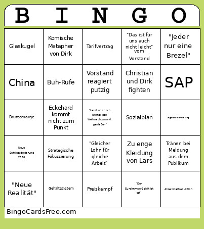 Betriebsversammlung Bingo Card