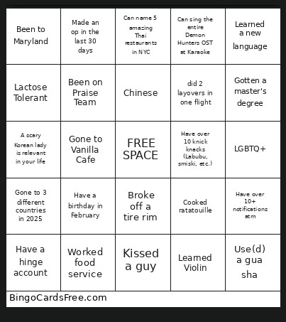 Birthday Bingo Card