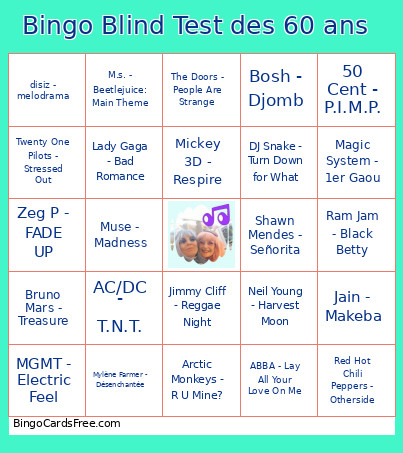 Blind Test Des 60 Ans Bingo Card
